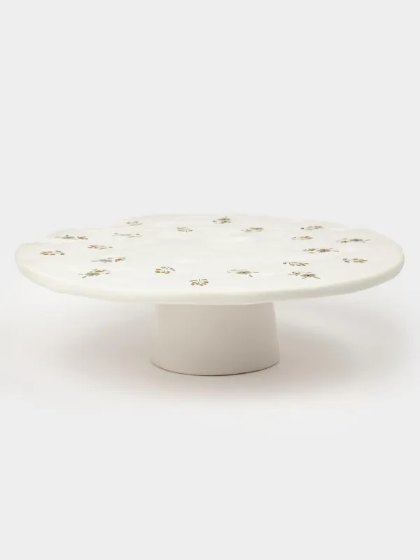 Dish on a leg, 23x7 cm, ceramic, milk, Vintage flowers, La flore, image-0