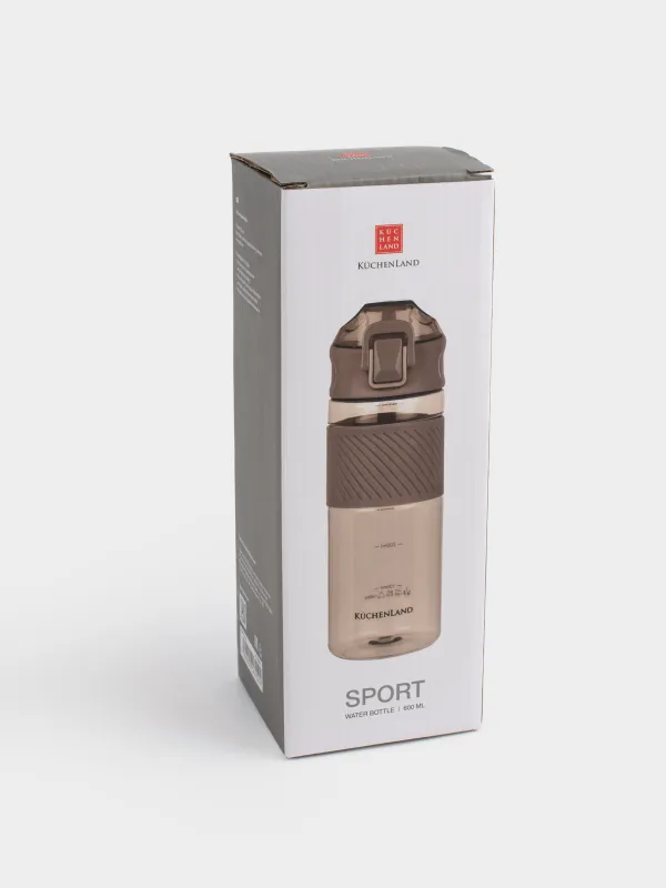 Water bottle, 600 ml, plastic / silicone, brown, Sport, image-5