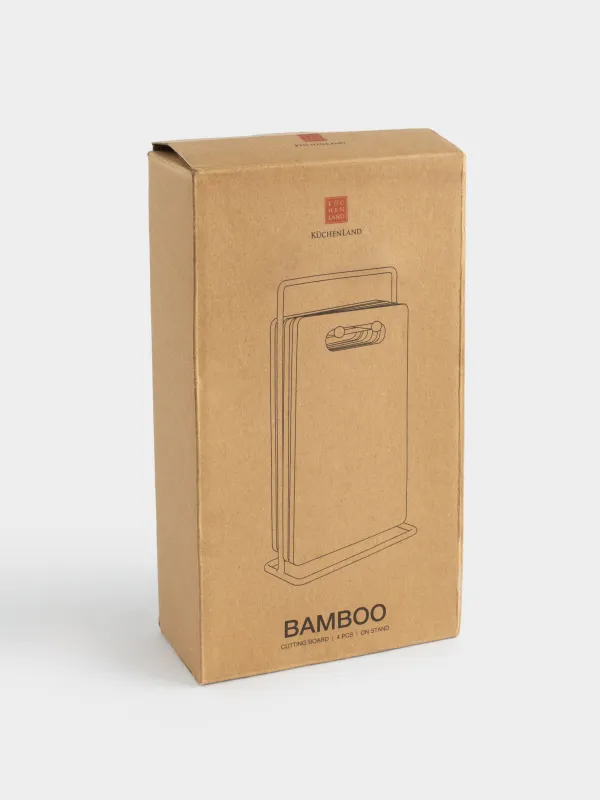 Cutting board, 22x14 cm, 4 pcs, on a stand, bamboo / steel, rectangular, Bamboo, image-8