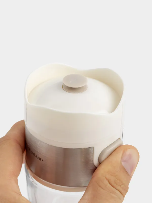 Salt or pepper container, 12 cm, with button, glass / plastic, milky, Milk kitchen, image-3