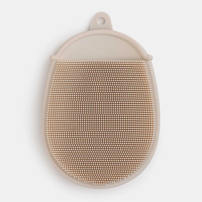 Body wash mitten brush, 13 cm, double-sided, silicone, beige, Bath