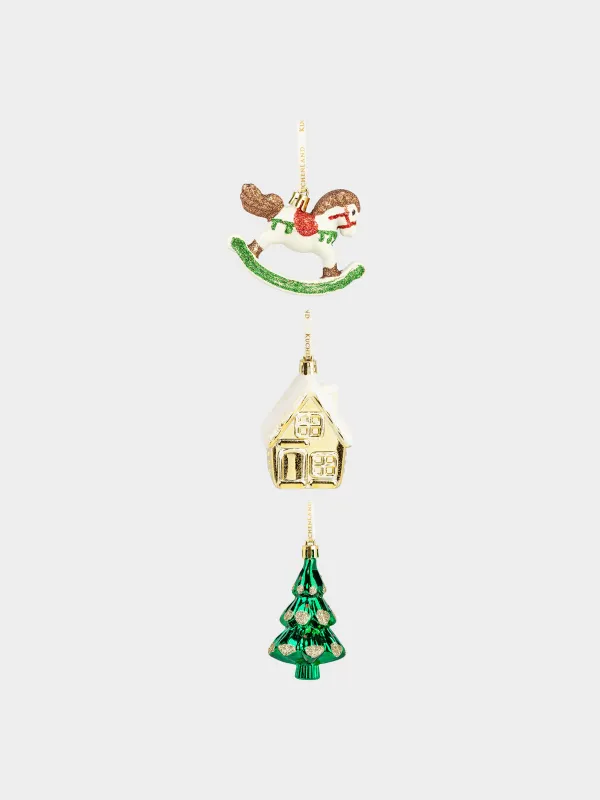 Christmas tree toy set, 8 cm, 3 pcs, plastic, green/red, Christmas attributes, Figure sparkle, image-0