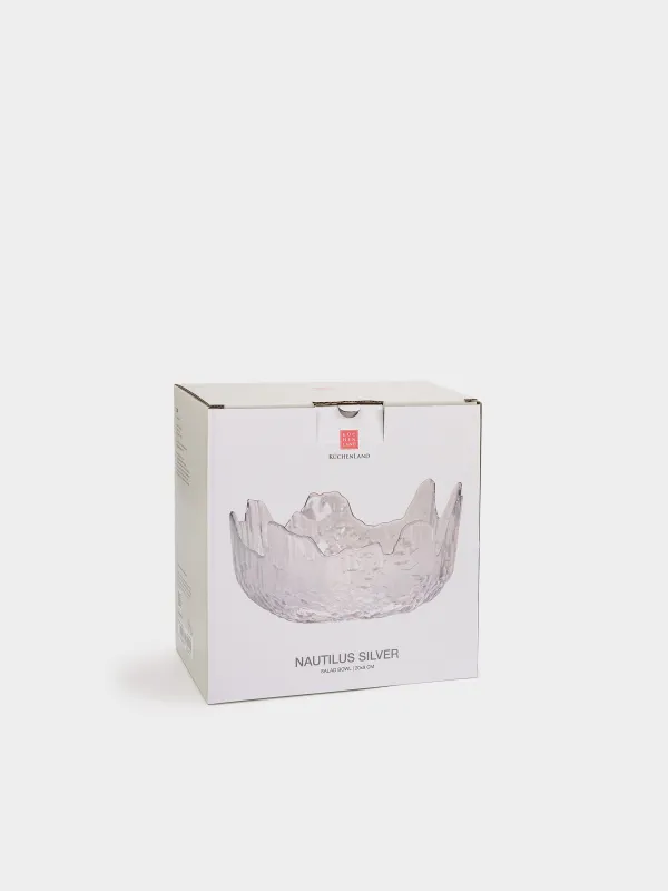 Salad bowl, 20x9 cm, 1,1 l, glass, with silver edging, Nautilus silver, image-3