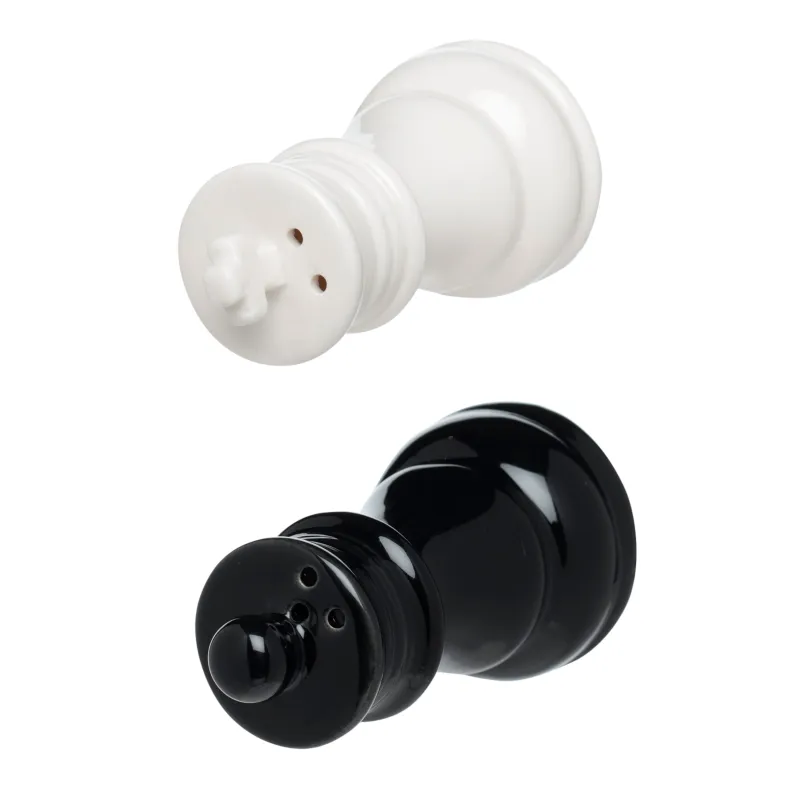 Salt and Pepper set, 9 cm, porcelain P, Black / White, Chess, Chess, image-1