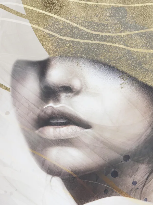 Framed painting, 78x103 cm, canvas, golden brown, Girl, Abstract, image-3