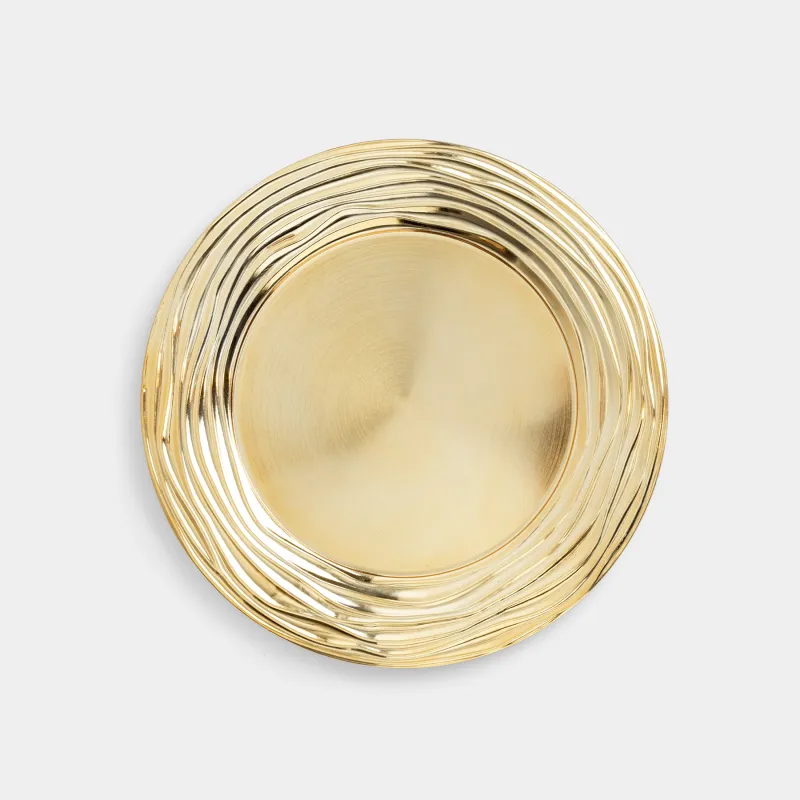 Charger plate, 33 cm, plastic, golden, Waves, plastic wave