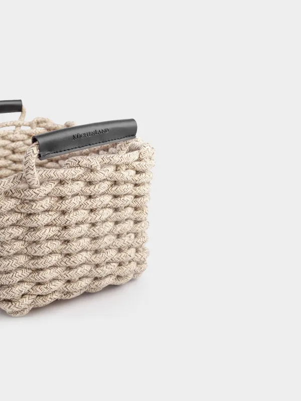 Storage basket, 35x25x15 cm, cotton/polyester, rectangular, beige-gray, Cozy striped, image-2