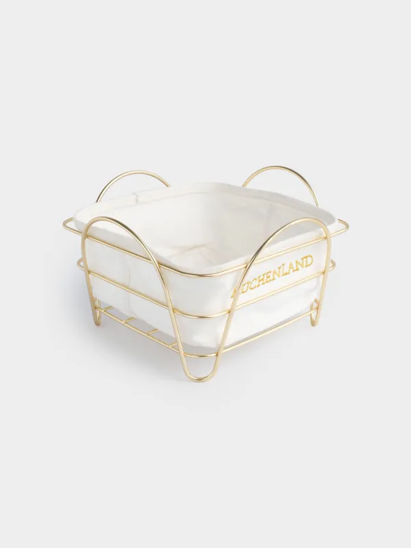 Bread basket, 21x21 cm, cotton / metal, square, ecru/gold, Twist gold, image-3