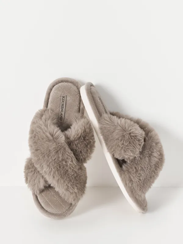 Women's slippers, homewear, size 38-39, polyester, brown, Tape, image-6