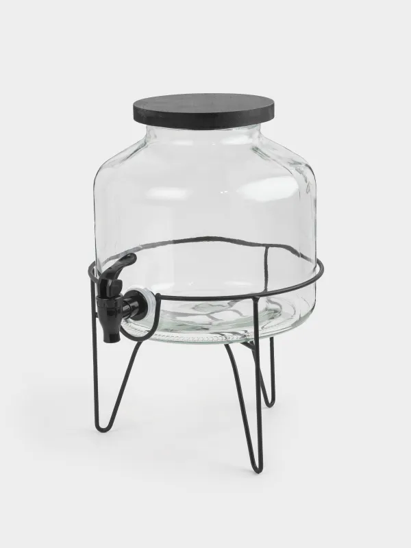 Beverage dispenser, 5,2 l, on stand, glass / metal, black, Loft, image-4