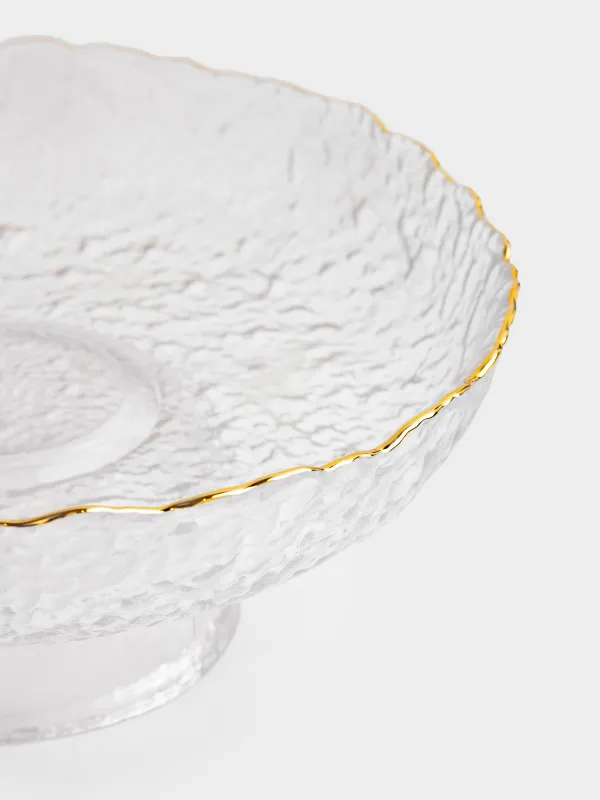 Fruit bowl, 20x8 cm, on a leg, glass, with golden edging, Nautilus gold, image-2