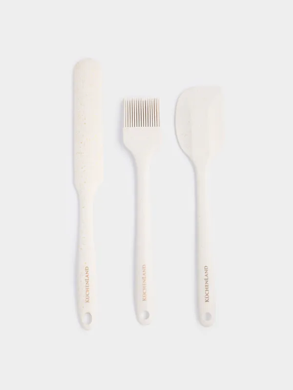 Pancake baking set, 3 items, spatulas/brush, silicone, ecru, speckled bakery speckled, image-0