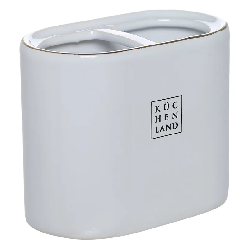 Toothbrush holder, 12 cm, ceramic, white and gold, Freya, image-1