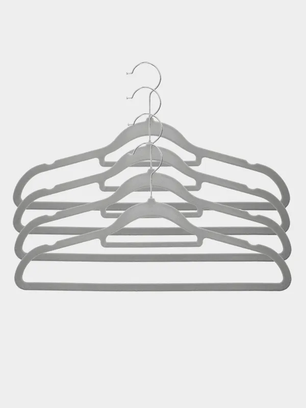 Hanger-hangers, 41 cm, 4 pcs, with a loop for ties/belts, flock, gray, Household, image-0