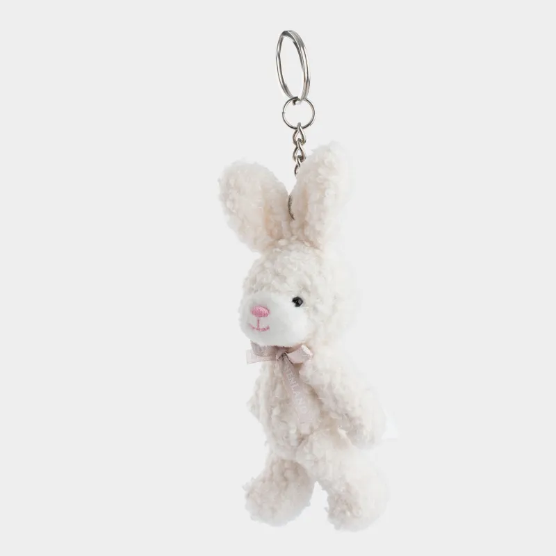 Pendant, 14 cm, soft, with moving paws, boucle / metal, milky, bunny with bow, Rabbit, image-2