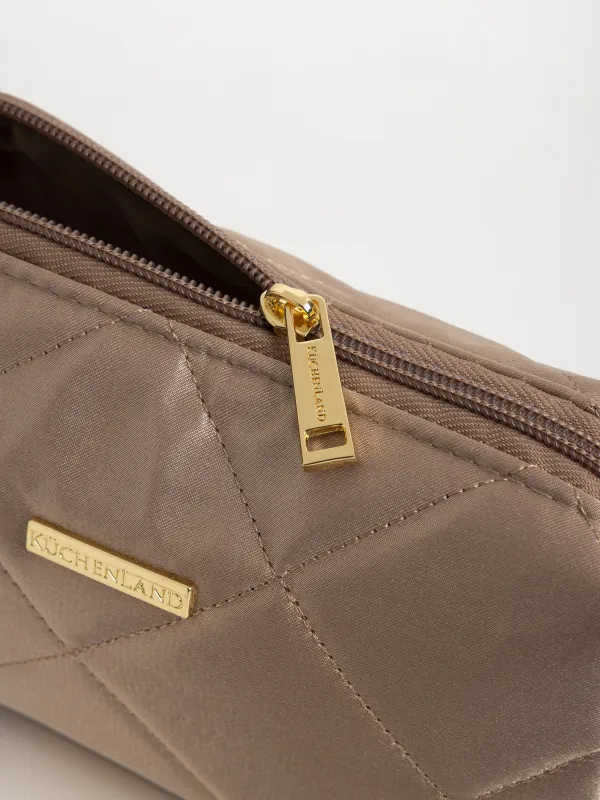 Makeup bag, 20x10 cm, quilted, satin, beige, Quilted silk, image-4