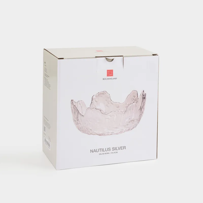 Salad bowl, 17x7 cm, 700 ml, glass, with silver edging, Nautilus silver, image-3