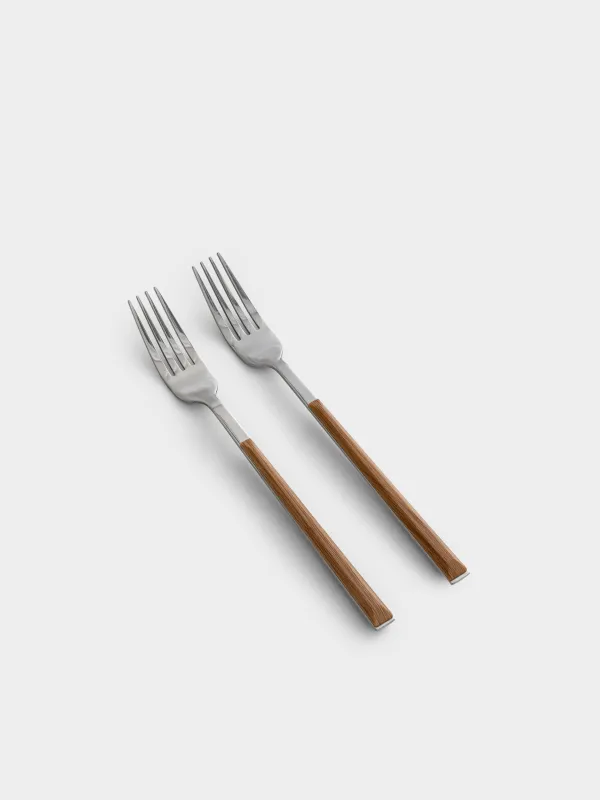Table fork, 2 pcs, steel/plastic, brown, Prague, image-1