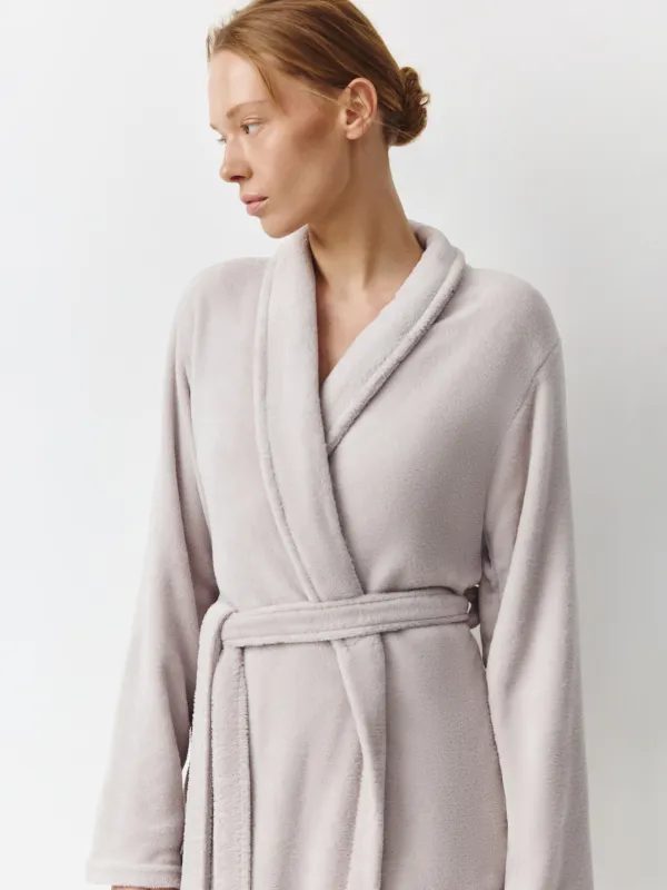 Women's robe, homewear, size L-XL, with long sleeves, polyester, Grey, Drew, image-0