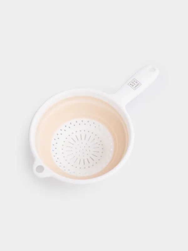 Colander, 33 cm, foldable, with handle, plastic / rubber, gray-beige, Foldaway, image-3