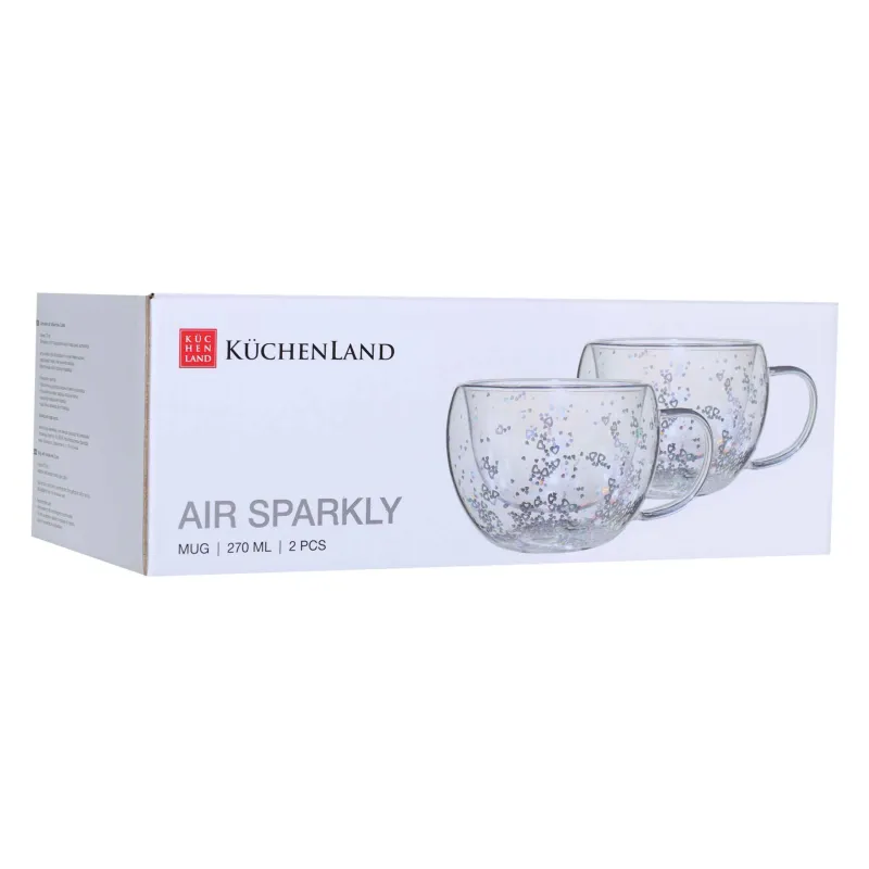 Mug, 270 ml, 2 pcs, B glass, mother of pearl, with silver hearts, Air sparkly, image-2