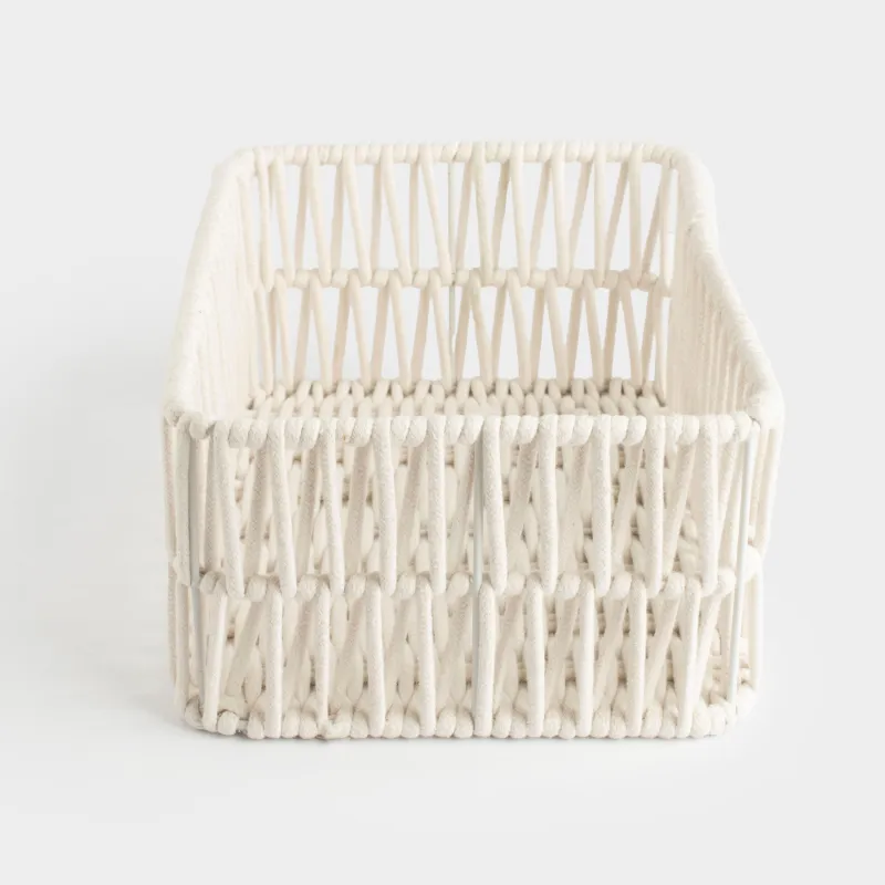 Storage basket, 28x18x11 cm, cotton / metal, rectangular, milky, Weaving, Cozy, image-2