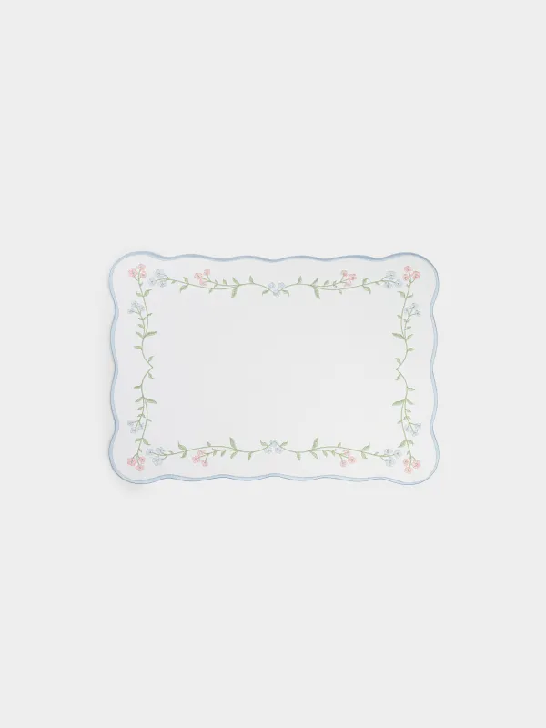 Placemat, 32x45 cm, PVC / polyester, shaped, milky, Flowers, Rock embroidery, image-0