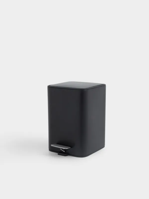 Trash can, 6 L, with pedal, metal, square, black, Total black, image-0