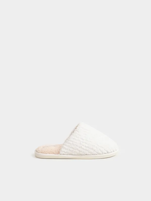 Women's slippers, homewear, size 36-37, polyester, beige, Plush font, image-0