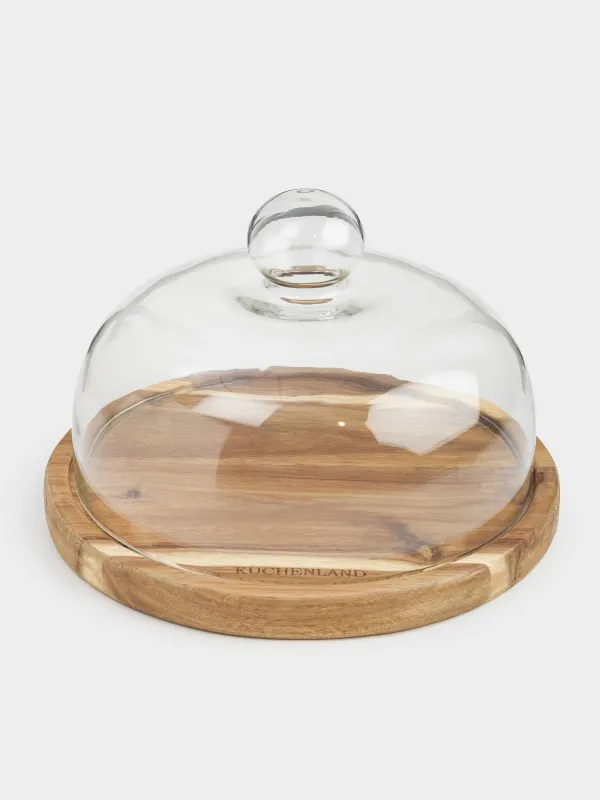 Dish with lid, 23x15 cm, wood/glass, round, image-1