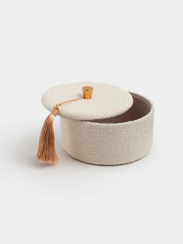 Jewelry box, 13 cm, with brush, boucle/cardboard, beige, Boucle, image-1