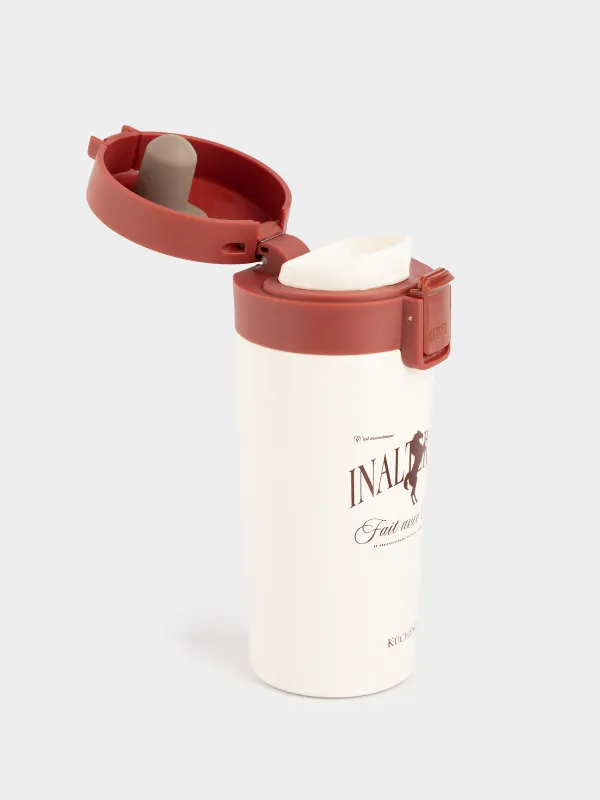 Thermal mug, 380 ml, steel / plastic, beige, matte, Inalterable, Voyage, image-3