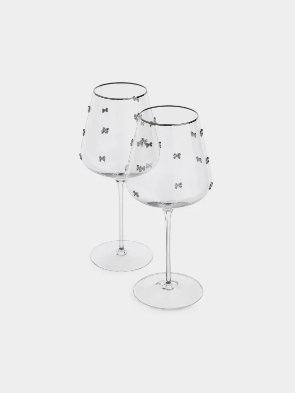 Drinking glass, 650 ml, 2 pcs, crystal glass, with silver edging, Ferentino, image-1