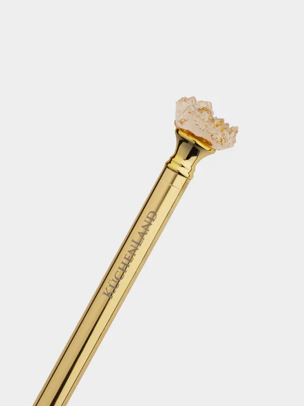 Ballpoint pen, 16 cm, with a figure, metal, gold, Crystal gold, Draw figure, image-2