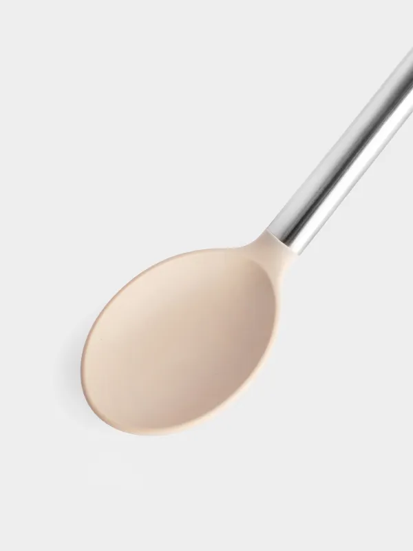 Serving spoon, 34 cm, silicone / steel, grey-beige, Metallic, image-3
