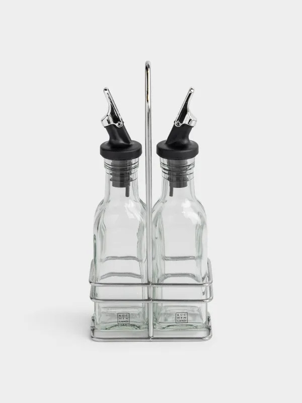 Oil and vinegar set, 150 ml, 2 pcs, on a stand, glass / metal, Comfort, image-0
