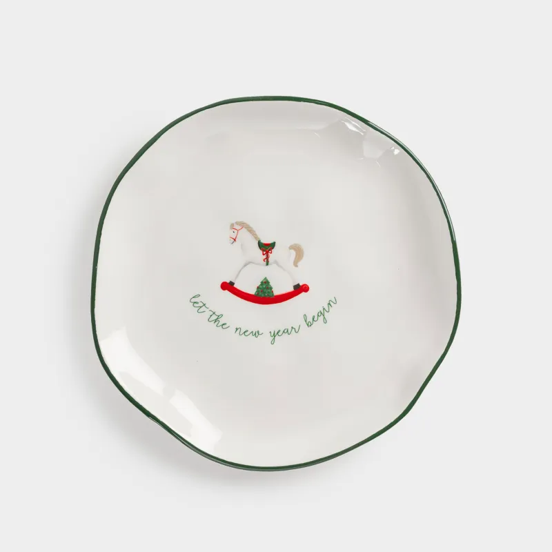 Snack plate, 21 cm, ceramic, Horse, Christmas green