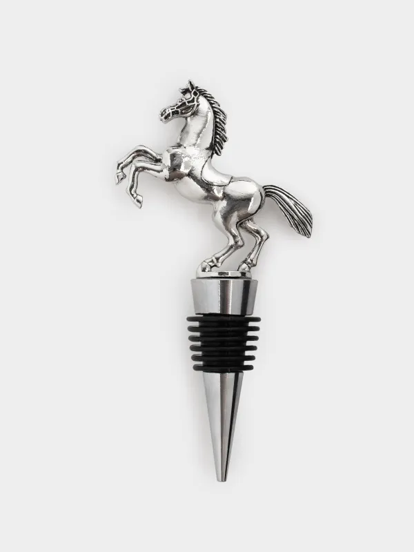 Bottle stopper, 13 cm, metal, silver, Horse on end, Horse silver, image-0