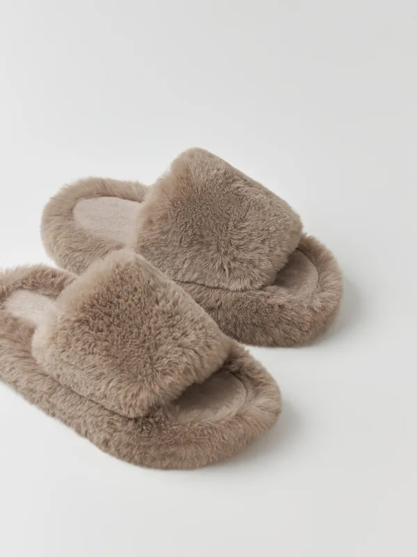 Women's slippers, home, size 36-37, artificial fur, brown, Bushy, image-2