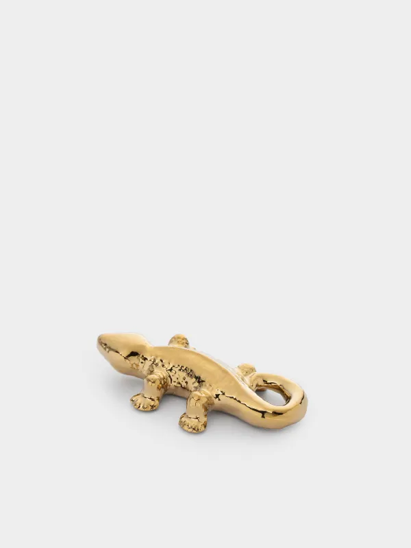 Statuette, 4x8 cm, porcelain P, golden, Lizard, Paradise garden, image-3
