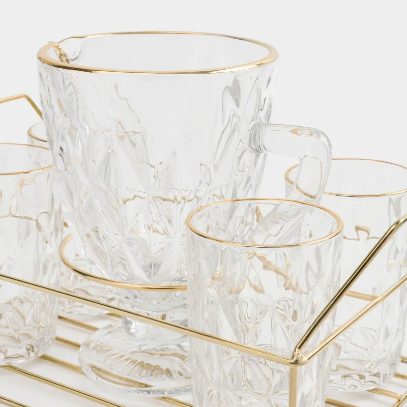 Set for drinks, 4 persons, 5 items, on a stand, glass R / metal, golden, Rhomb gold, image-8