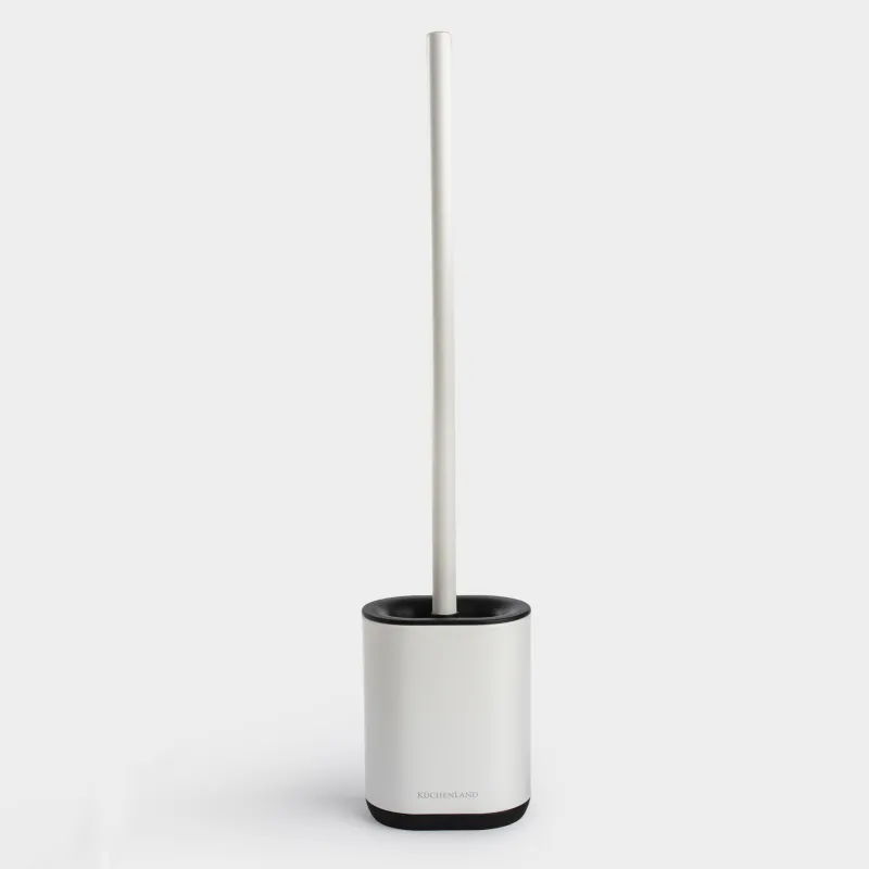 Toilet brush, 53 cm, with stand, rubber / metal, white, Vesta