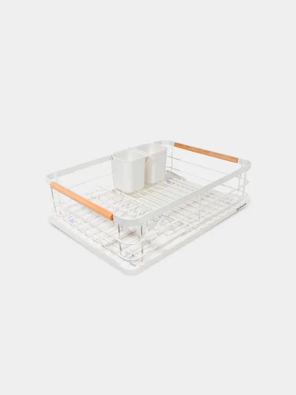 Dish rack, 43x31 cm, with tray, metal / wood / plastic, White style, image-4