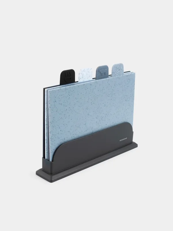 Cutting board, 28x19 cm, 4 pcs, in a stand, plastic, speckled, gray mix, Speck, image-0