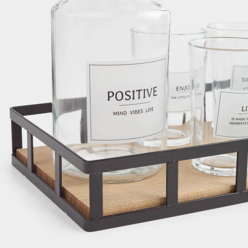 Drink set, 4 persons, 5 items, on a stand, glass / metal, Clear font, image-2