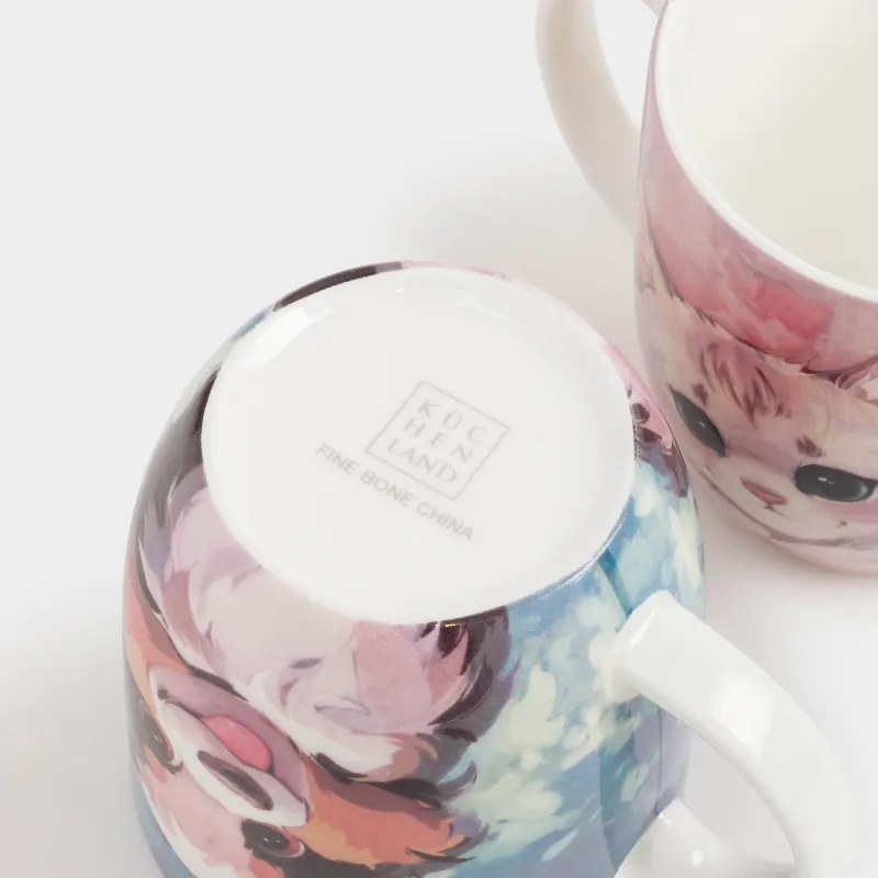 Mug, 350 ml, 2 pcs, porcelain F, blue / pink, Cat/Dog, Friends, image-3