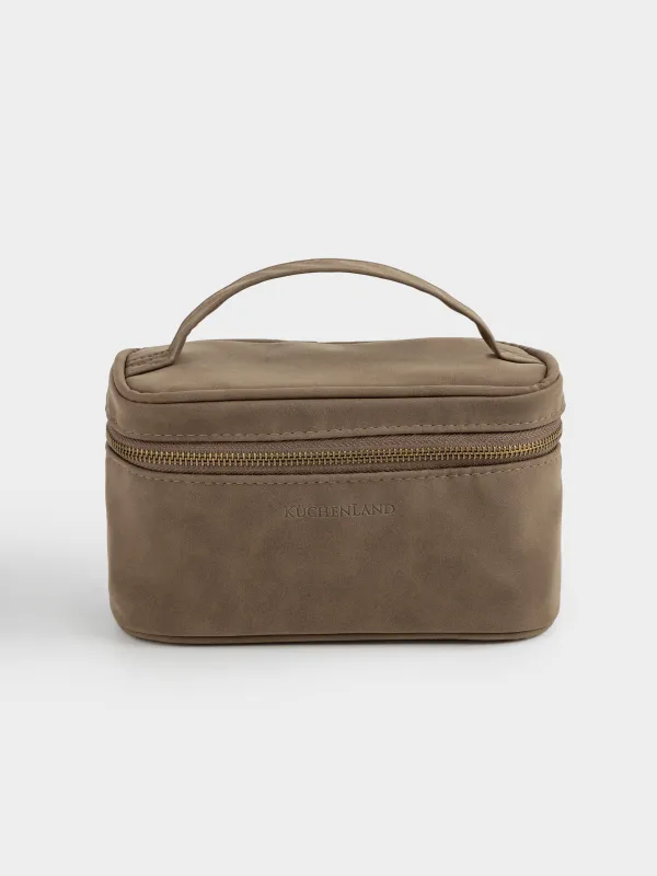 Cosmetic bag, 20x12 cm, with handle, polyurethane, dark brown, Krast, image-0