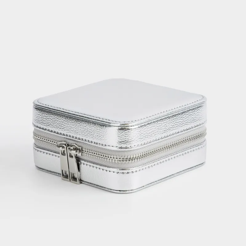 Jewelry box, 12x12 cm, with mirror, PU leather / MDF, silver, Premiere small