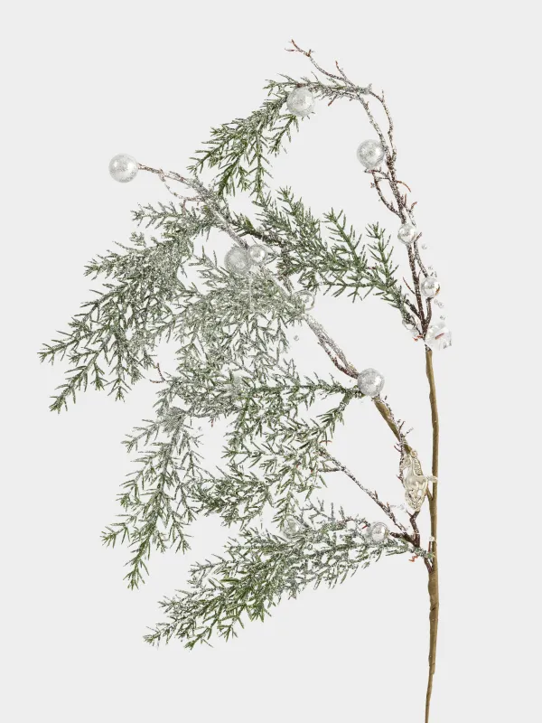 Decorative branch, 65 cm, plastic, Silver spruce with horses, Conifer silver, image-1