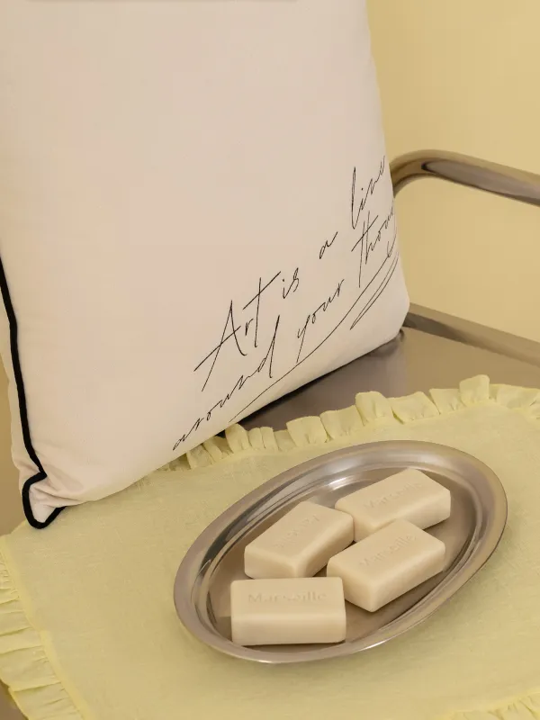 Decorative pillow, 45x45 cm, velvet, milky, Art is a line around your thoughts, Scroll, image-5